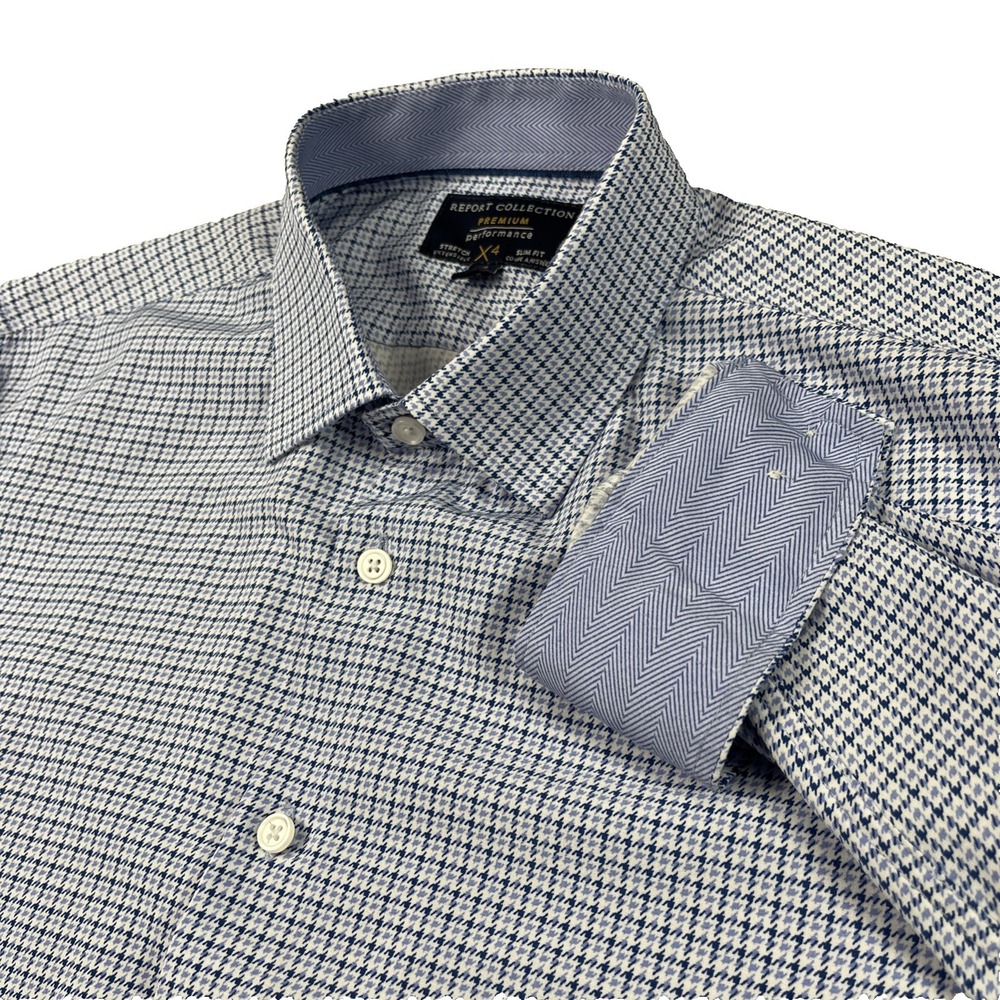 Report Collection Shirt Mens L Houndstooth X4 Performance 4 Way Stretch Slim Fit
